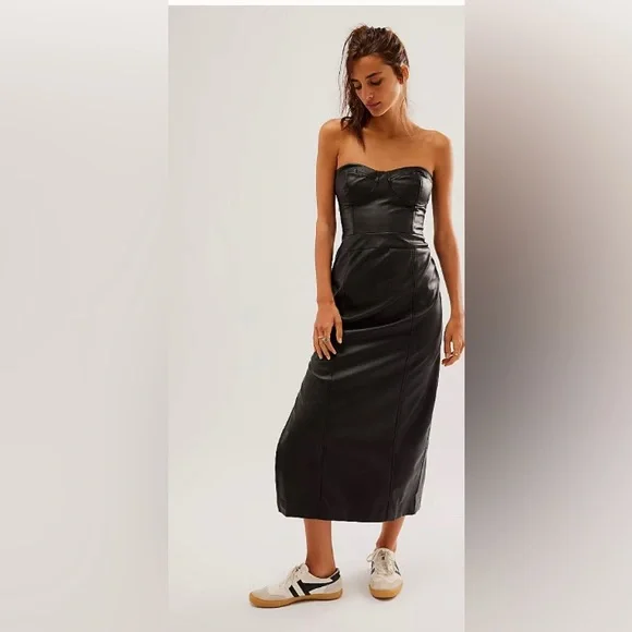free people black satin dress Cooper Maxi Dress